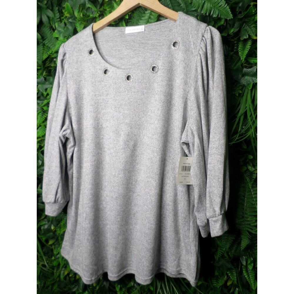 RETRELOGY Tops Women 2XL Gray Balloon Sleeve Blouse Stone Jeweled NWT 0013 - Picture 11 of 14